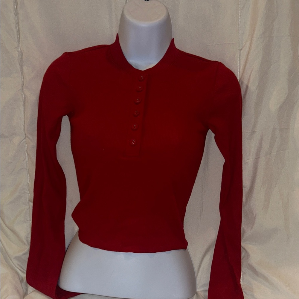 SKIMS Red Long Sleeve Button-Up Top